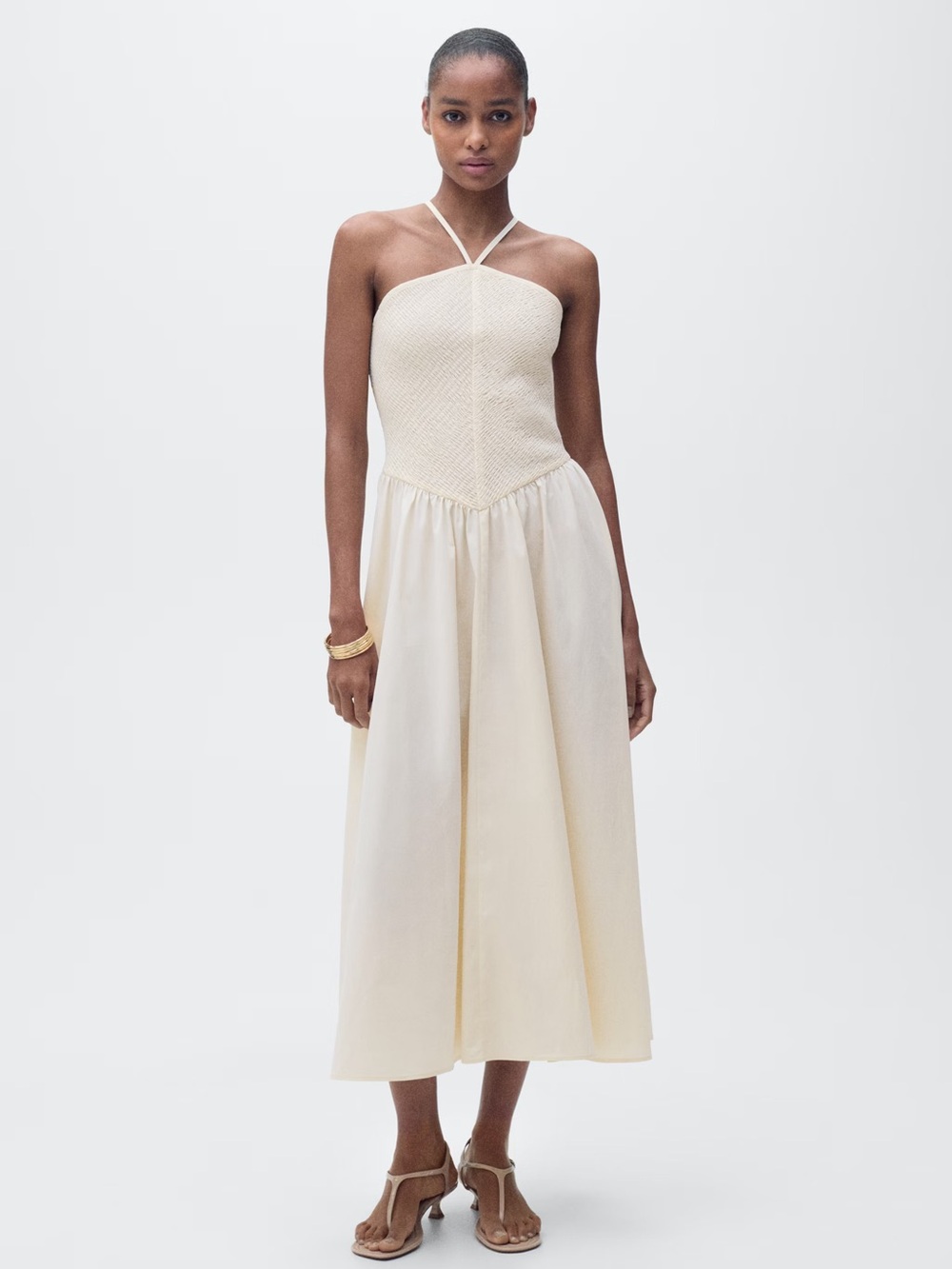Mango Cream combined halter-neck dress NWT